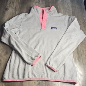 Patagonia Light Gray Fleece with Pink Trim